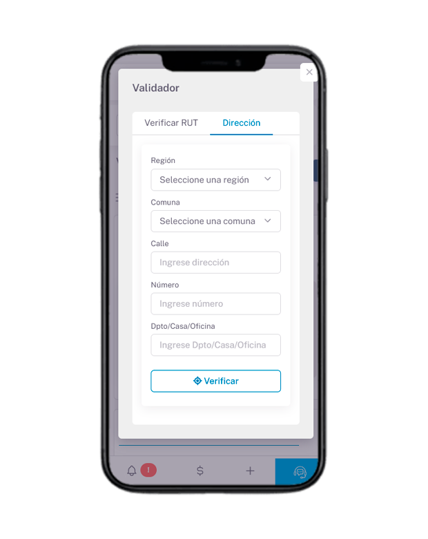 Pantalla del CRM para verificar una dirección